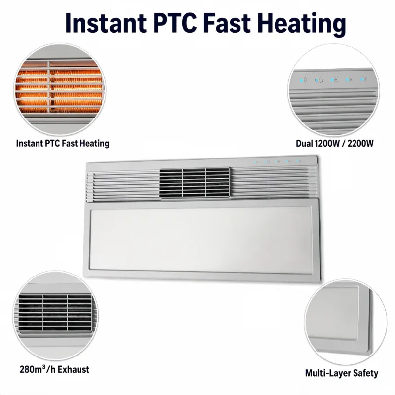 Electric PTC Bathroom Warm Air Heater with Instant Heating and Multi-Layer Safety Features
